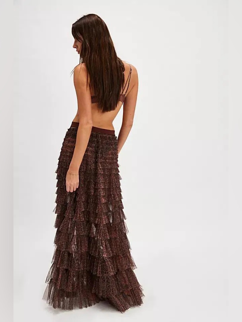 Free People Return of the Ruffle Brown Layered Maxi Tulle Slip Skirt - Picture 2 of 6